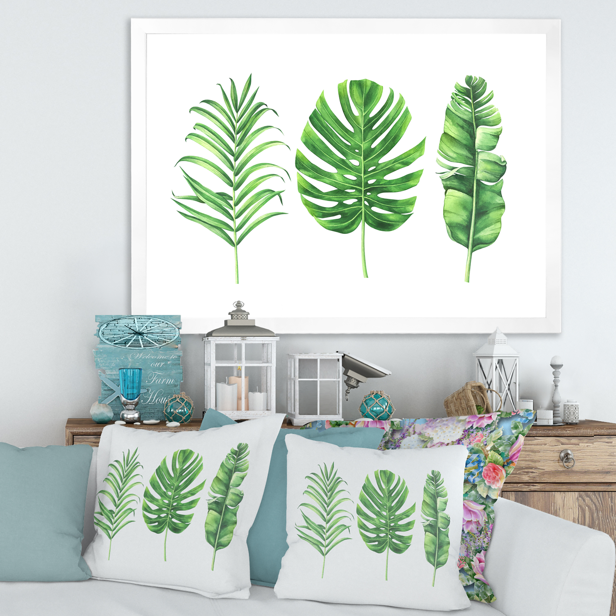 Designart 'Close Up Of Tropical Leaf Of Monstera IV' Farmhouse Framed Art Print
