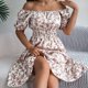thumbnail image 1 of WILLBEST Vestidos De Lino Para Mujer, Vestido De Línea A Con Estampado Floral, Cuello Cuadrado, Manga Corta, Cintura Con Volantes En El Dobladillo Para Mujer, 1 of 3