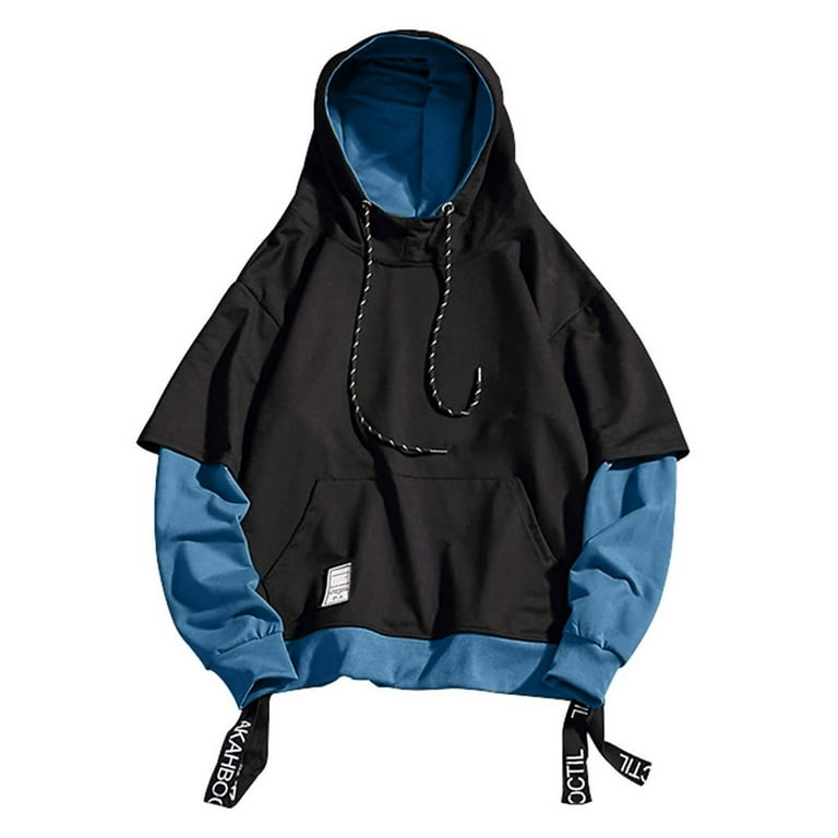 Gurunvani contrast color pullover hoodie mens patchwork hoodies me hotsell