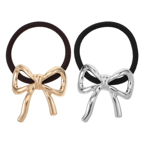 MRLESS 2pcs Metal Hair Tie Bow Ponytail Holder Hair Ties Ponytail Hair Cuff Bowknot Scrunchies Decorative Hair Ties Hair Rope For Women Girls