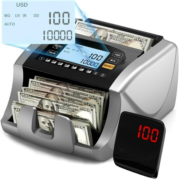 Money Counter Machine Dollar, Euro, MXN(Plastic Bills) Bill Counter(Can't Count Mixed denominations), UV/MG/IR/DD/DBL/HLF/CHN Counterfeit Detection Money Counter with LCD Display