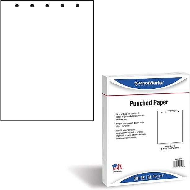 PrintWorks Professional Pre Punched Paper, 5 Hole Punch Top For Top