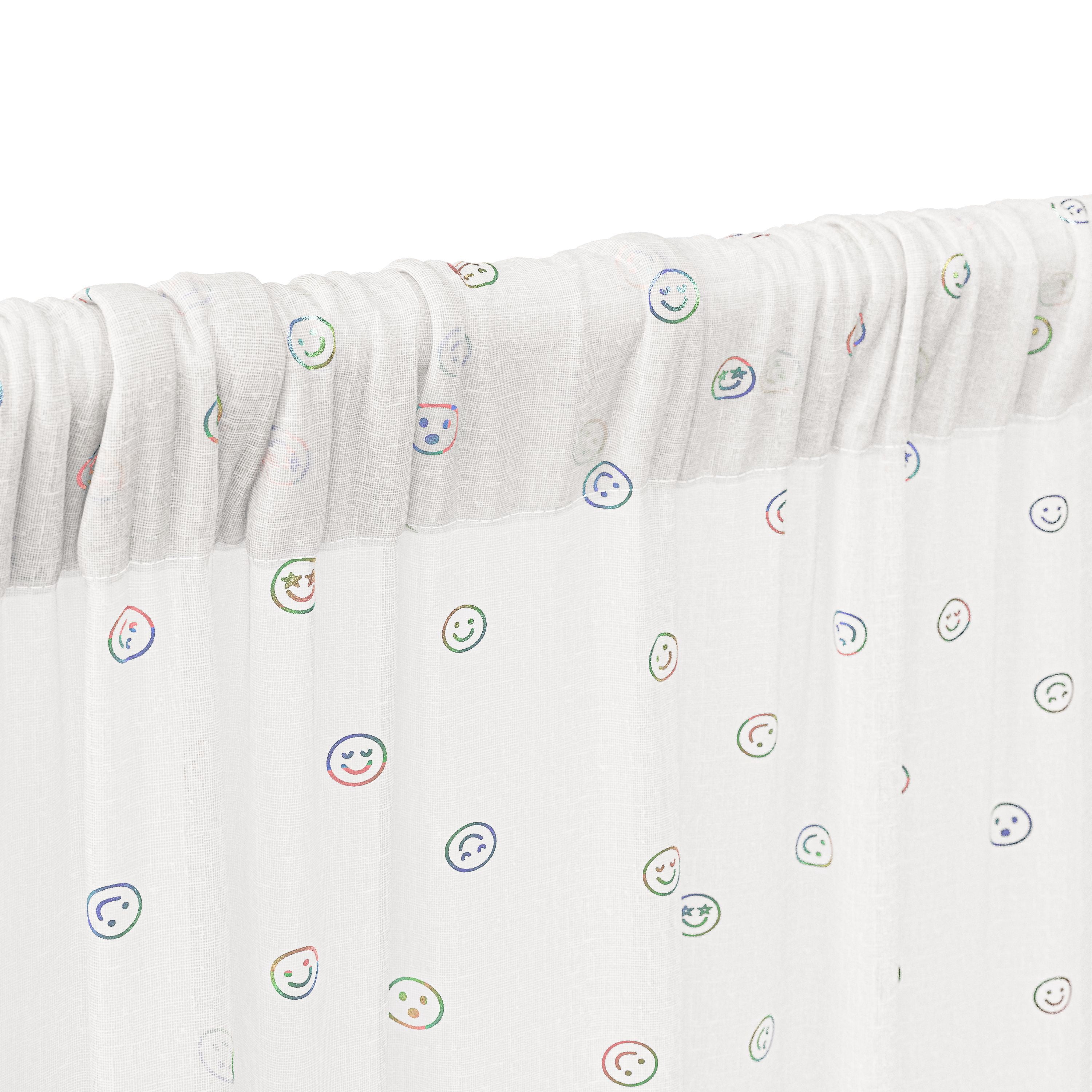 Mainstays Kids White and Multicolor Emoji Sheer Single Panel Curtain, 38" W x 84" L