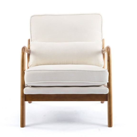 UBesGoo Modern Accent Chair, Chenille Fabric Armchair with Pillow and Solid Wood, Upholstered Comfy Reading Lounge Chair for Living Room, Beige