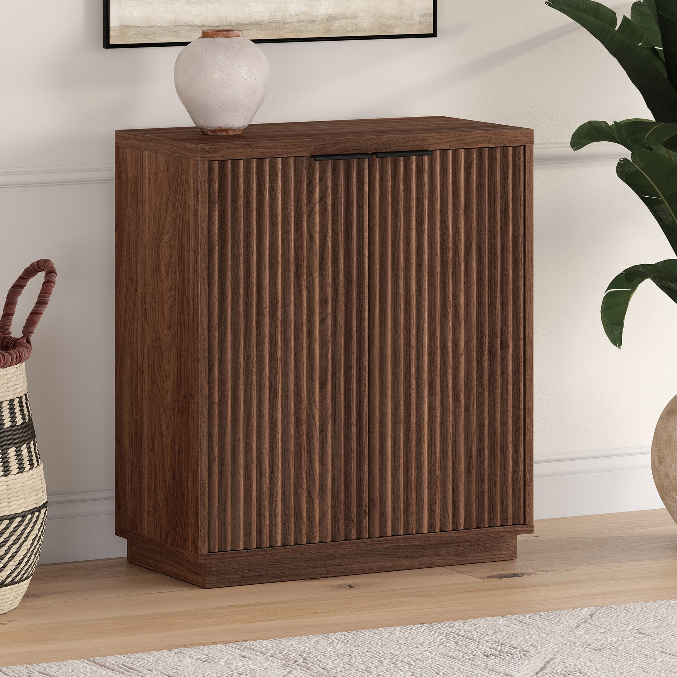 Evelyn&Zoe Modern/Contemporary 28" Wide Satin Walnut Accent Cabinet