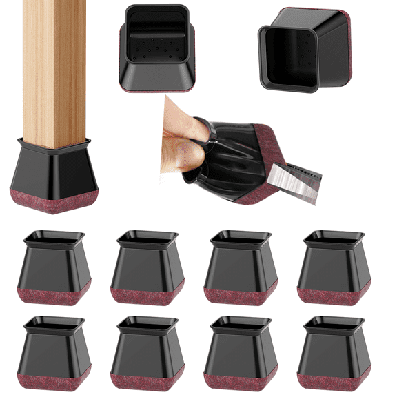 20 Pcs Square Chair Leg Floor Protectors, Black Silicone Chair Leg Covers Caps, Protect Hardwood Tile Floors, Reduce Noise, L Fits 1-1/16" to 1-9/16"