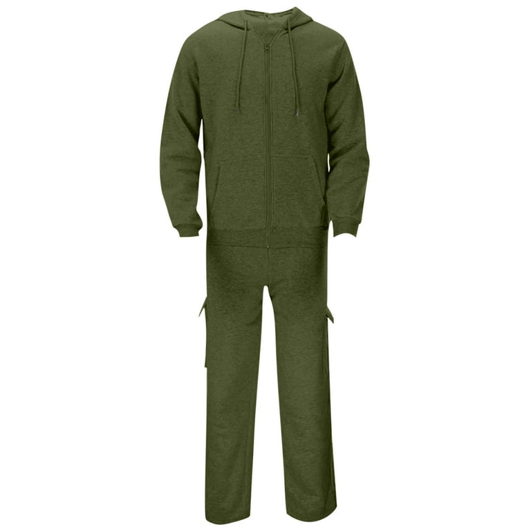 Brnmxoke Fleece Track Suit Men Full Zip Hooded Sweatshirt Sets