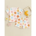 thumbnail image 5 of Baby Girl Summer Outfits Colorful Floral Print Short Sleeve Tops + Shorts Set Infant 2Pcs Clothes, 5 of 10