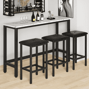 Counter Height Bar Table Set, 3-Person Dining Table and Stools Set, , Modern 4 Pieces Dining Table Set, Long Pub Table and 3 Stools, Kitchen Side Table Set for Breakfast, White