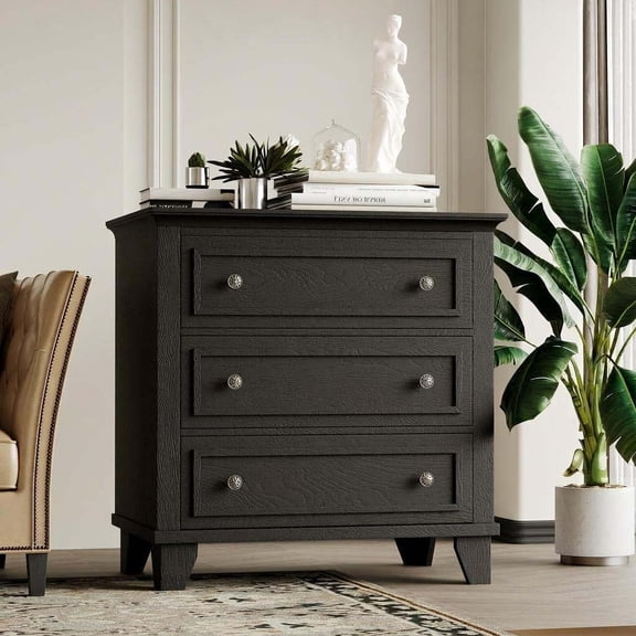 Kselythan 3 Drawer Dresser,Nightstand With 3 Drawers,Modern Chest Of Drawers With Vintage Handle,Wood Bedside Table,Storage Dresser For Bedroom Living Closet Hallway Entryway