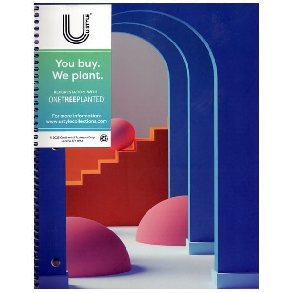 Pack of 6 - U Style 1-Subject College Ruled Spiral Notebook - Geometric (80 Sheets) Perforated for Easy Tear-Outs