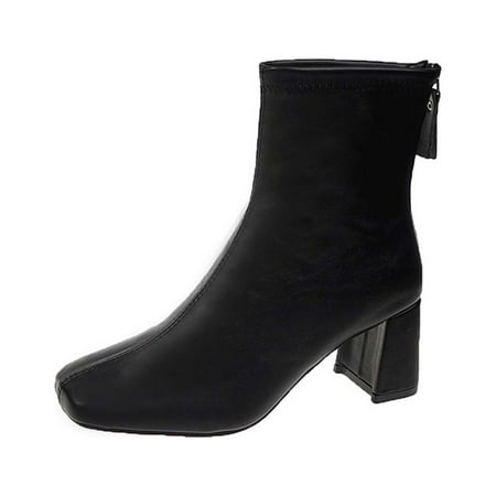 

Juebong Boots on Clearance 2023 Women s GoGo Ankle Boots Square Toe Side Zipper Chunky Block Heel Mid Calf Low Heeled Short Booties