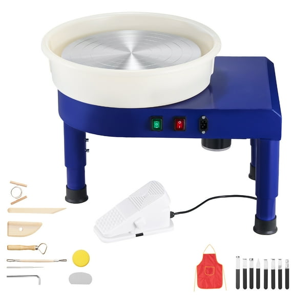 KFFKFF 14-inch Pottery Wheel with Adjustable Speed, Foot Pedal Control, Height-Adjustable Legs, Removable Basin, and Complete Tool Kit for DIY Art and Craft Projects, Blue