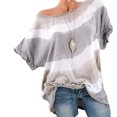 thumbnail image 2 of T-Shirt Femme une Épaule Manches Courtes Haut Rayé Rayé Imprimé Blouse Imprimée Blouse, Gris, P, 2 of 5