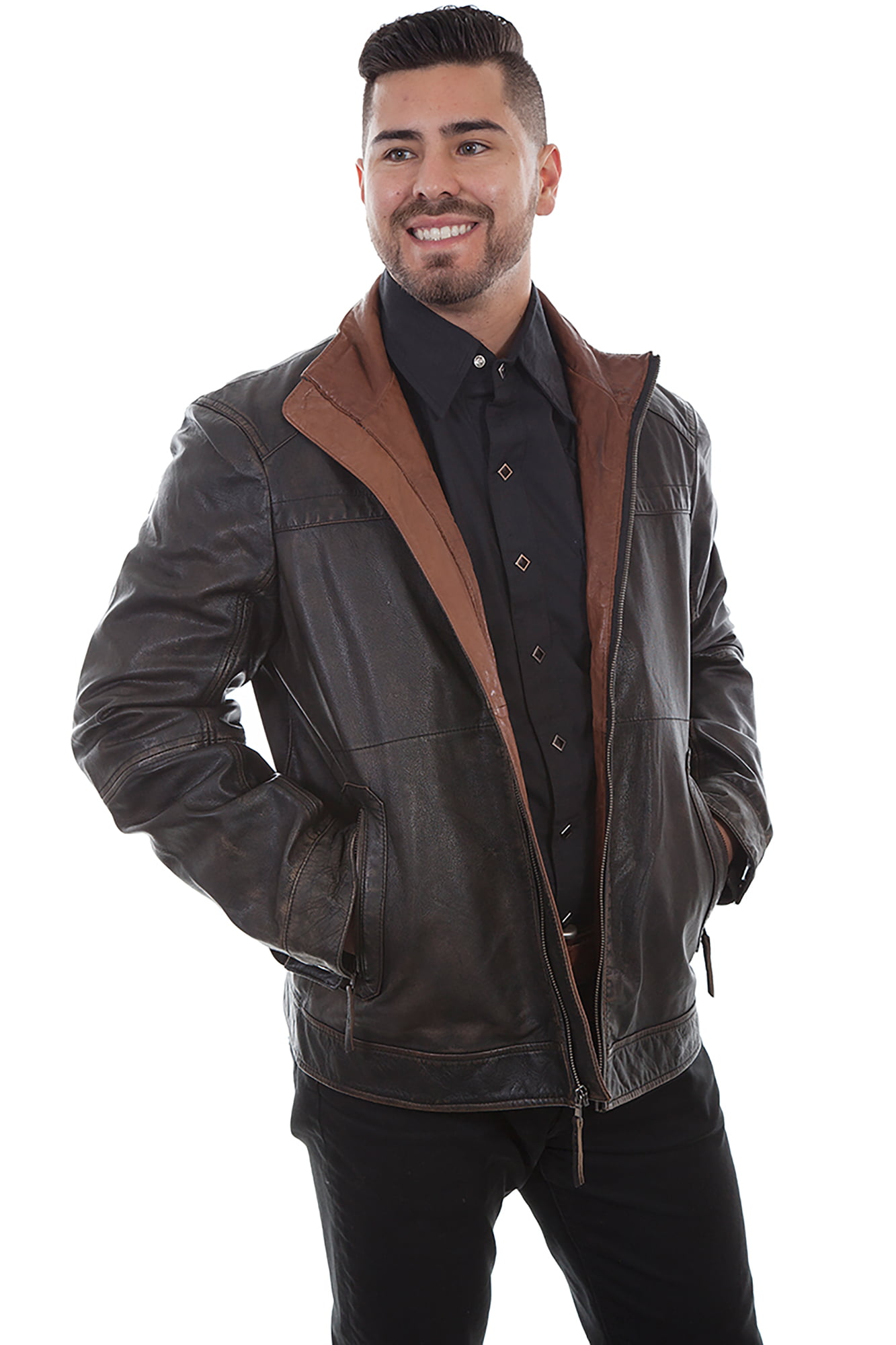 Scully Leather - Scully Mens Black Leather Two-Tone Jacket XXL ...