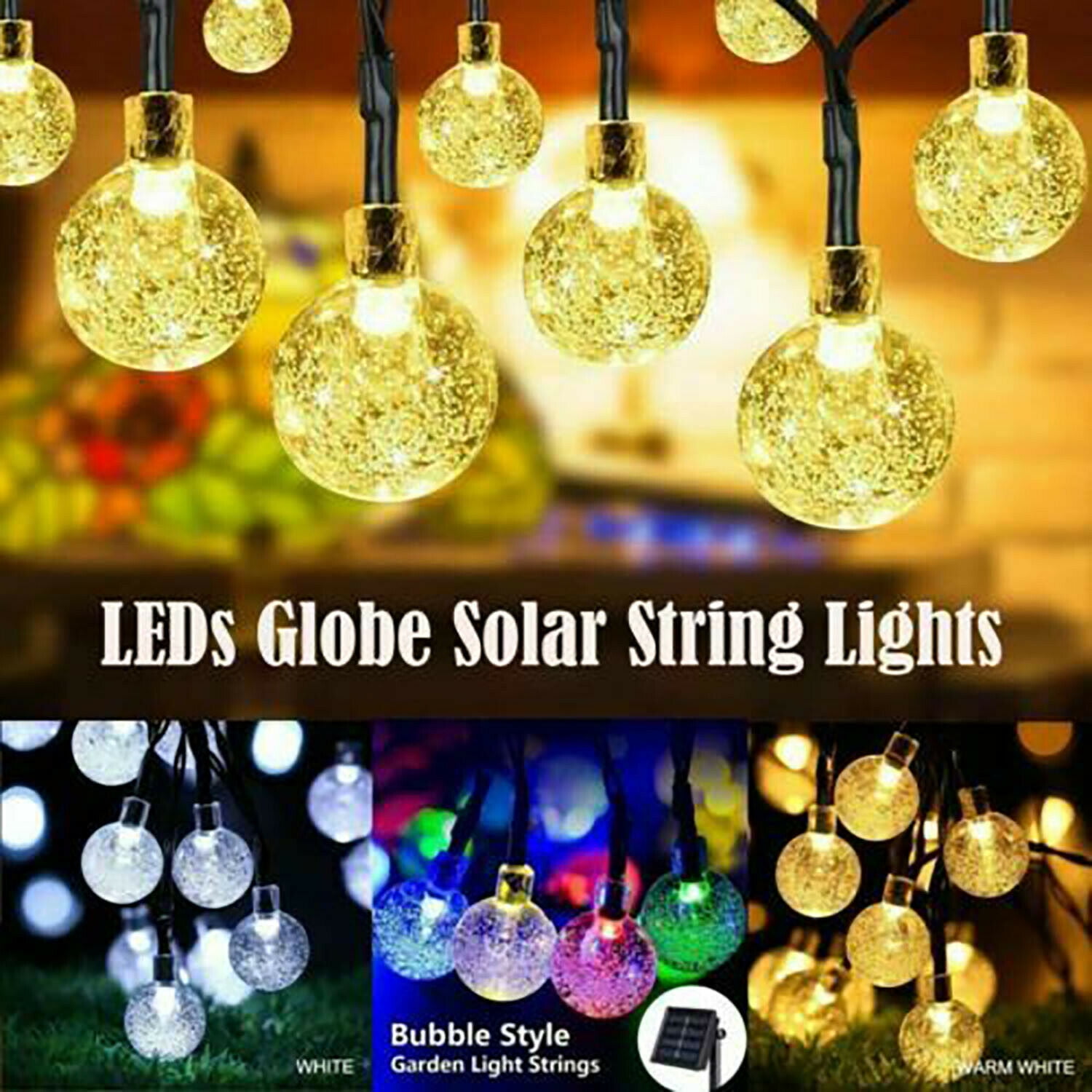 Details about   Solar Retro Ball String Lights Outdoor Garden LED Festoon Party Globe Bulb Light 