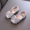 thumbnail image 6 of SGFCWSX Girls Ballet Flats Kids Rhinestone Pearl Bow Ankle Strap Sparkly Wedding Party Flower Girl Shoes Beige Size 6.5 Toddler, 6 of 7