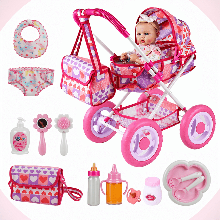 RSG 10-Piece Baby Doll Stroller Set with Feeding Accessories photo 1
