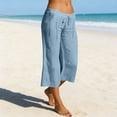 thumbnail image 5 of ShomPort Casual Capris for Women Cotton Linen Summer Low Waist Drawstring Wide Leg Capri Pants Vacation Beach, 5 of 7