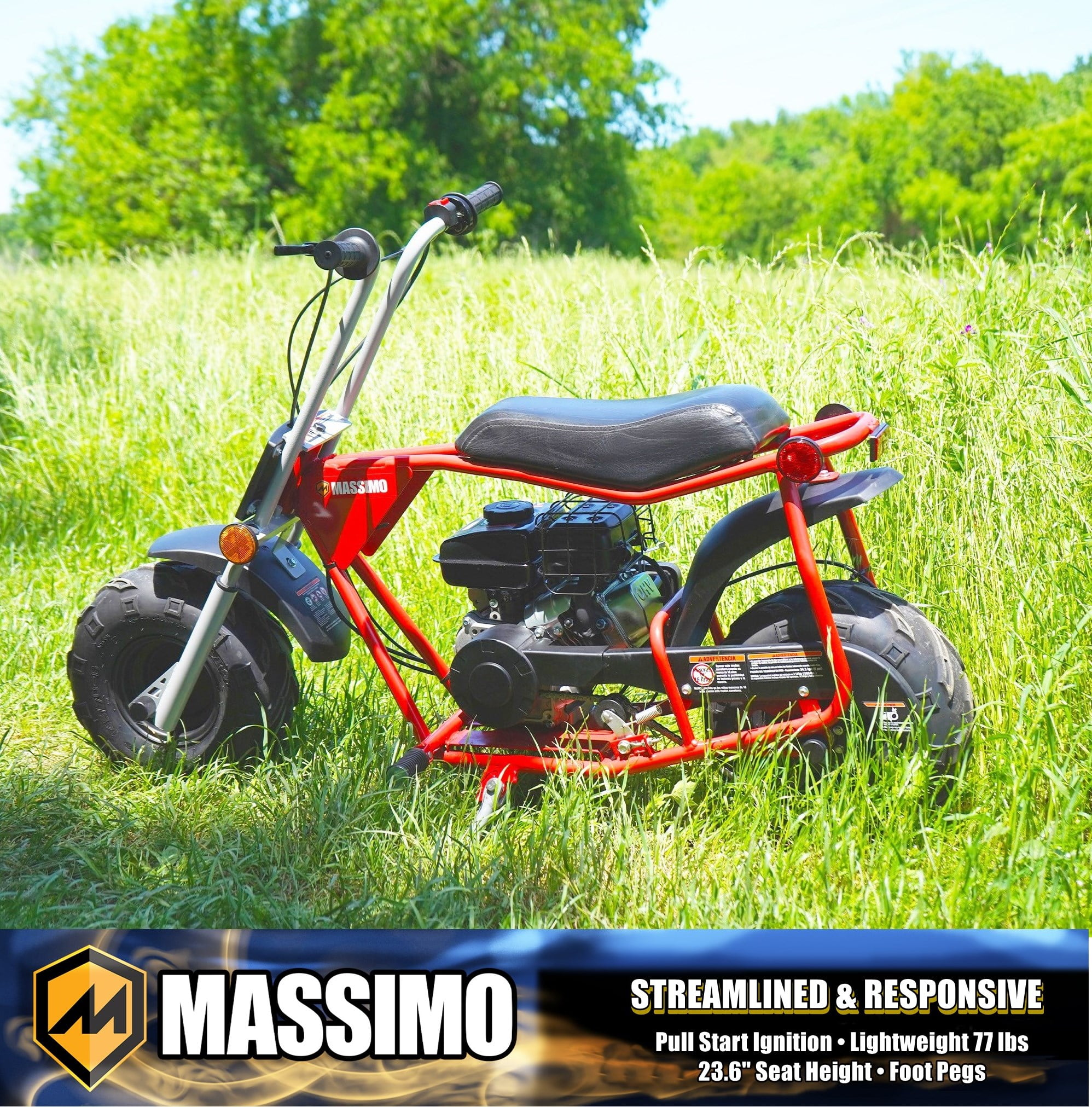 Massimo MB100 Minibike 79cc 2.5HP, Gas Powered, Trail Bike, Pocket Bike - Red