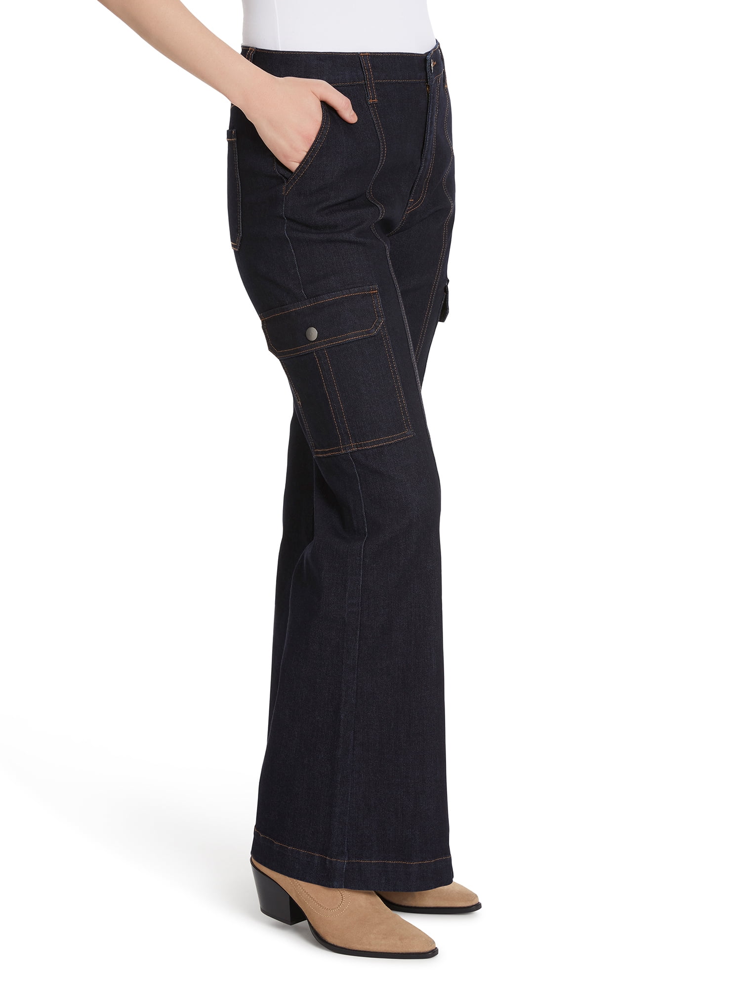 Gloria Vanderbilt Women's High Rise Wide Leg Cargo Jeans, Regular and Short Inseams, Sizes 2-18