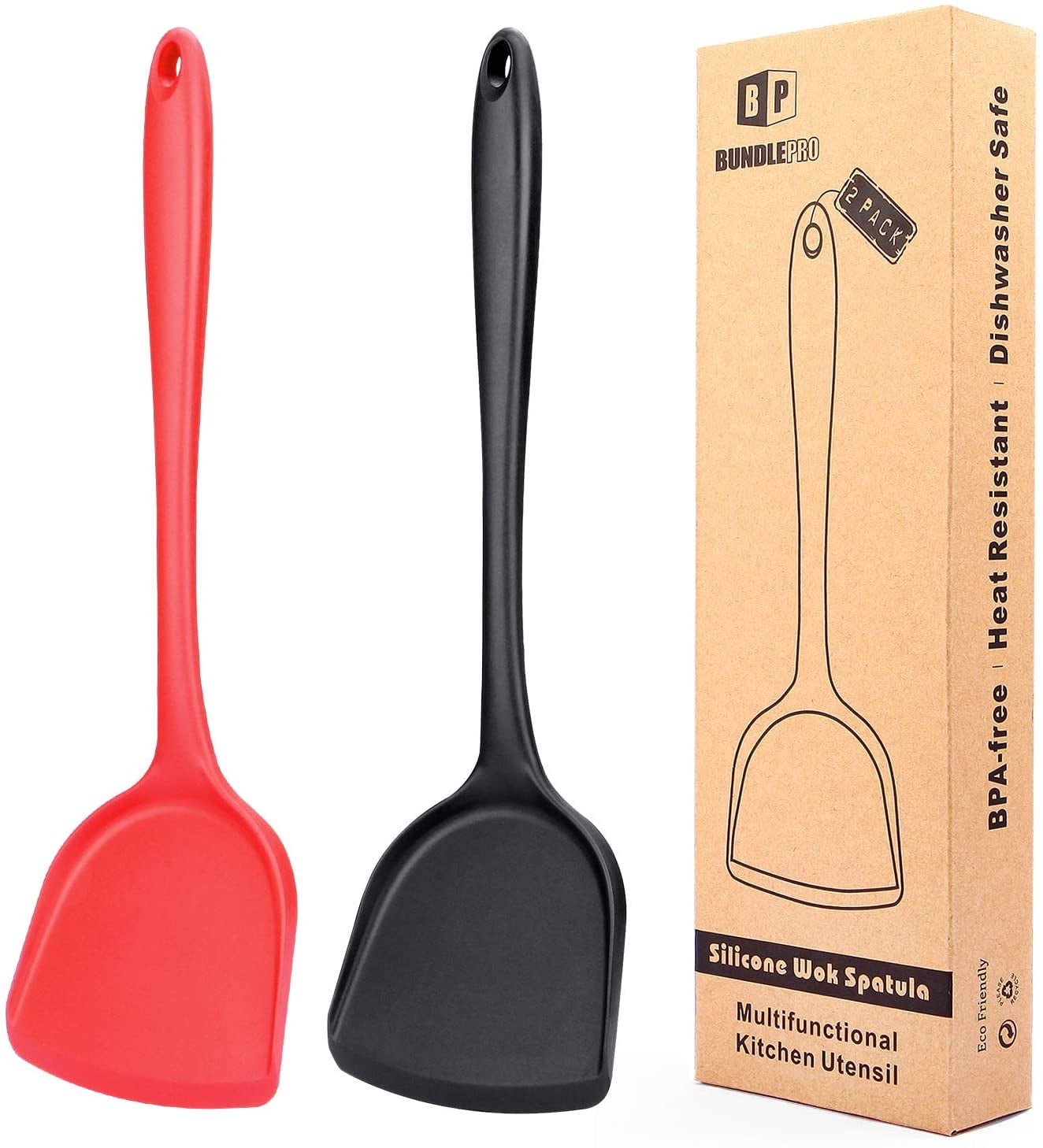 Bundlepro Pack of 2 Silicone Wok Spatulas NonStick Heat Resistant Kitchen Utensils