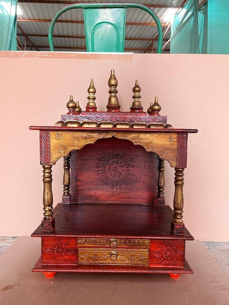 Wooden Antique Look Pooja Mandir For Home And Office / Ethnic Jodhpuri Mandir / Wall Hanging And Table Top / Diwali Pooja And Housewarming