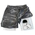 thumbnail image 1 of Pantalones cortos de compresión con estampado de Anime para hombre, Shorts de gimnasio de rendimiento atlético con bolsillos, secado rápido, Fitness, entrenamiento, boxeo, 2 en 1, 1 of 5