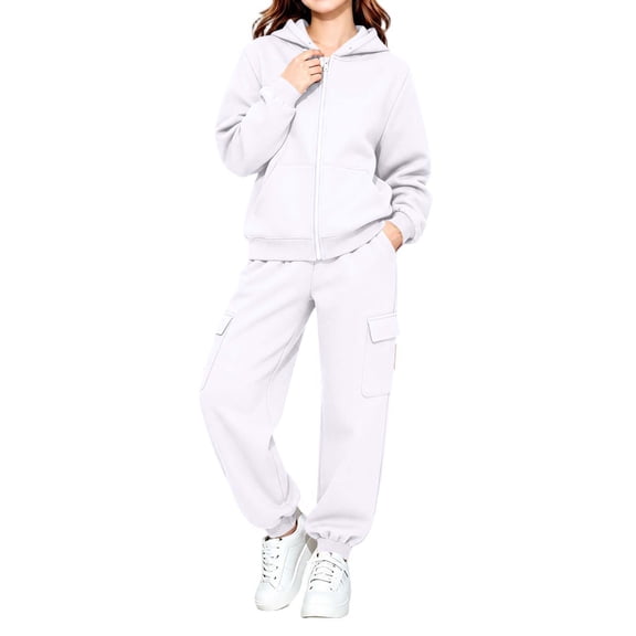 Sakuulaan Kids 2‑Piece Tracksuit Set, Full‑Zip Hooded Jacket and Jogger Pants, Soft Polyester Casual Outfit for Girls 2‑14 Years