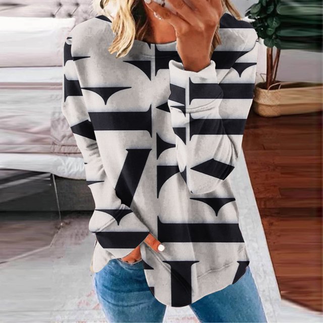 Sweat à Capuche Mode pour Femmes 2023 Col Rond Mode Décontractée Manches Longues Imprimé Sweat-Shirt Blouse 50 % de Réduction Costumes Halloween/noël