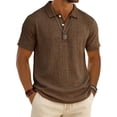 thumbnail image 2 of Qwertyu Mens Polo Shirts Short Sleeve Linen Shirt Summer Button Vacation Beach Shirt Casual Collared Shirts Lightweight Tops Coffee 3XL, 2 of 8
