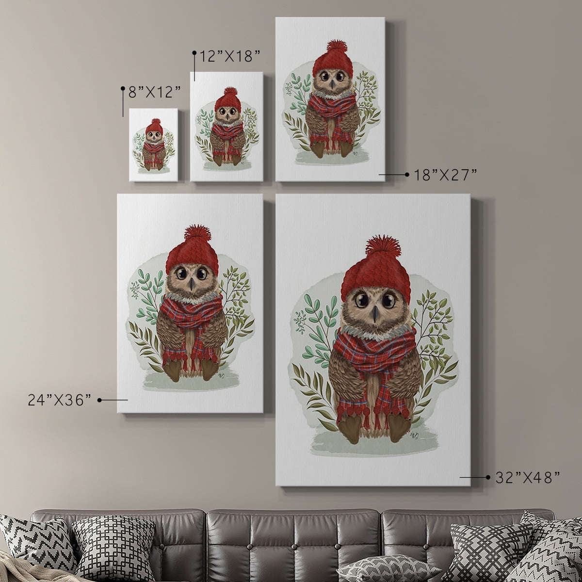 Owl in Tartan Scarf Premium Gallery Wrapped Canvas - Ready to Hang
