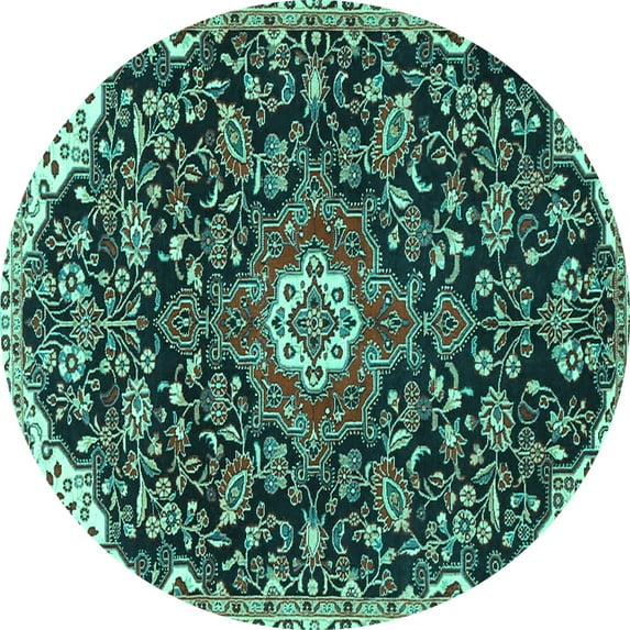 Ahgly Company Indoor Round Persian Turquoise Blue Traditional Area Rugs, 4' Round