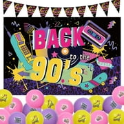 90s Party Decorations Back to the 90s Backdrop 90s Style Bunting Banner Flags 90s Tape Skates Printed Balloons Back to the 90s Retro Party Decorations for Adults Birthday Party Supplies