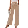 thumbnail image 2 of Women'S Wide Leg Lounge Pants with Pockets High Waisted Adjustable Tie Knot Loose Trousers Khaki S, 2 of 7