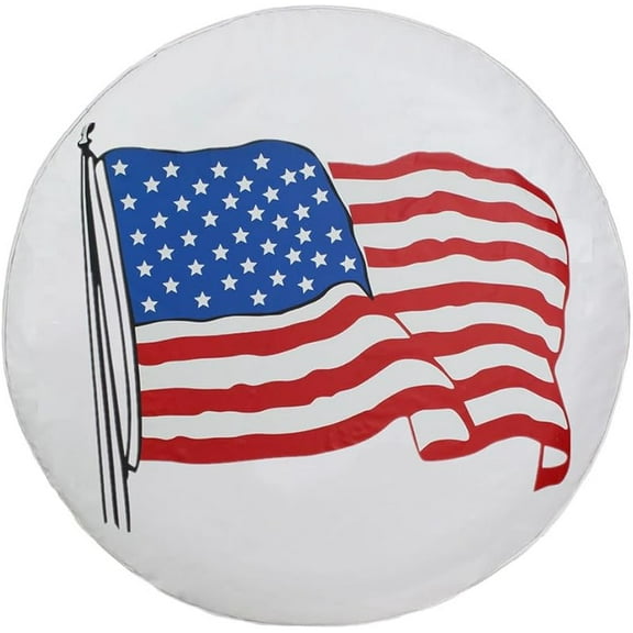 Spare Tire Cover, White Wheel Cover with American US Flag PVC Leather Waterproof Dust-Proof Universal Fit for Jeep, Trailer, RV, SUV, Camper and Van