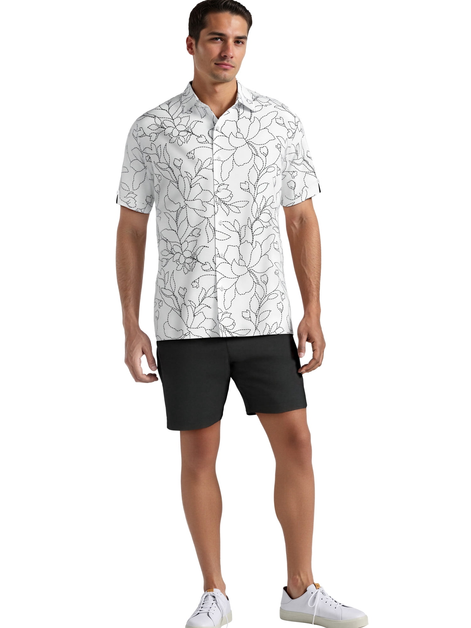 Café Luna Men's and Big Men's Printed Embroidery All-Over Look Short Sleeve Woven Shirt, Sizes S-4X