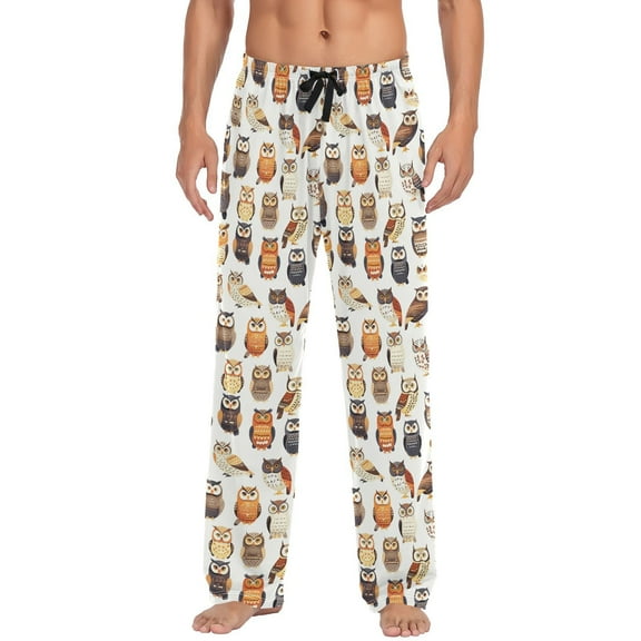 JSTEL Cartoon Owl Prints Men's Sleepwear Mens Pajama Pants Bottoms with Pockets, S