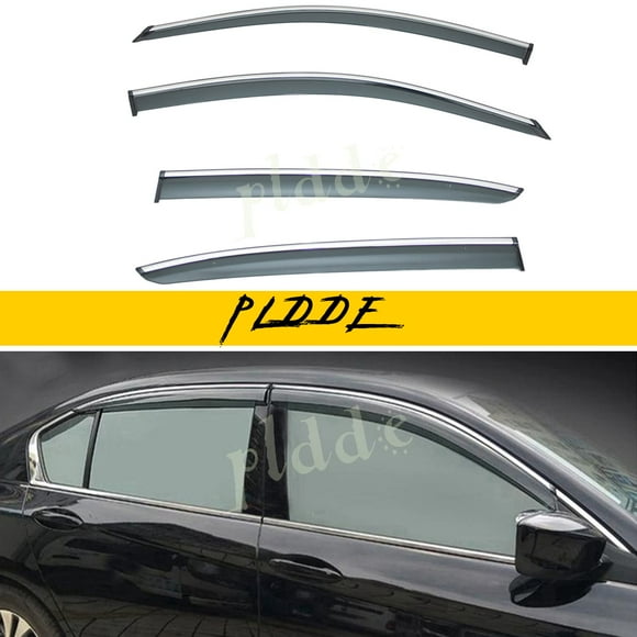 PLDDE 4pcs Smoke Tint With Chrome Trim Outside Mount Tape On/Clip On Style PVC Sun Rain Guard Window Visors Compatible with 2013-2017 Accord 4-Door Sedan
