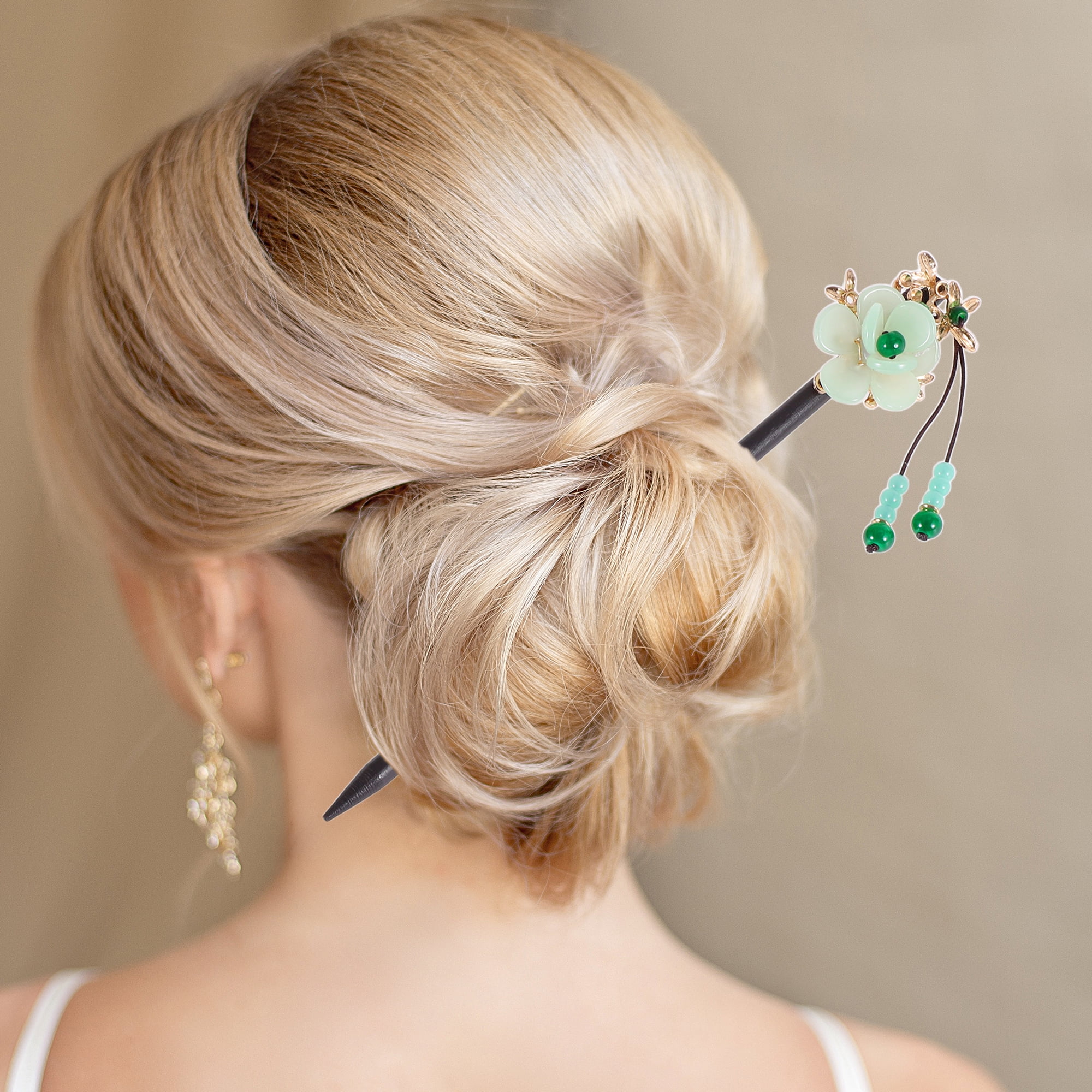 Unique Bargains Tassel Hair Chopstick for Women Black Green 1 Pc