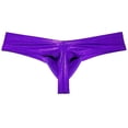 thumbnail image 2 of Botmois Men Cheek Underwear Metallic Wet Look Mini Bikini Boxer Briefs Mini Bikini Trunks 1/3 Rear Skimpy Purple L, 2 of 3