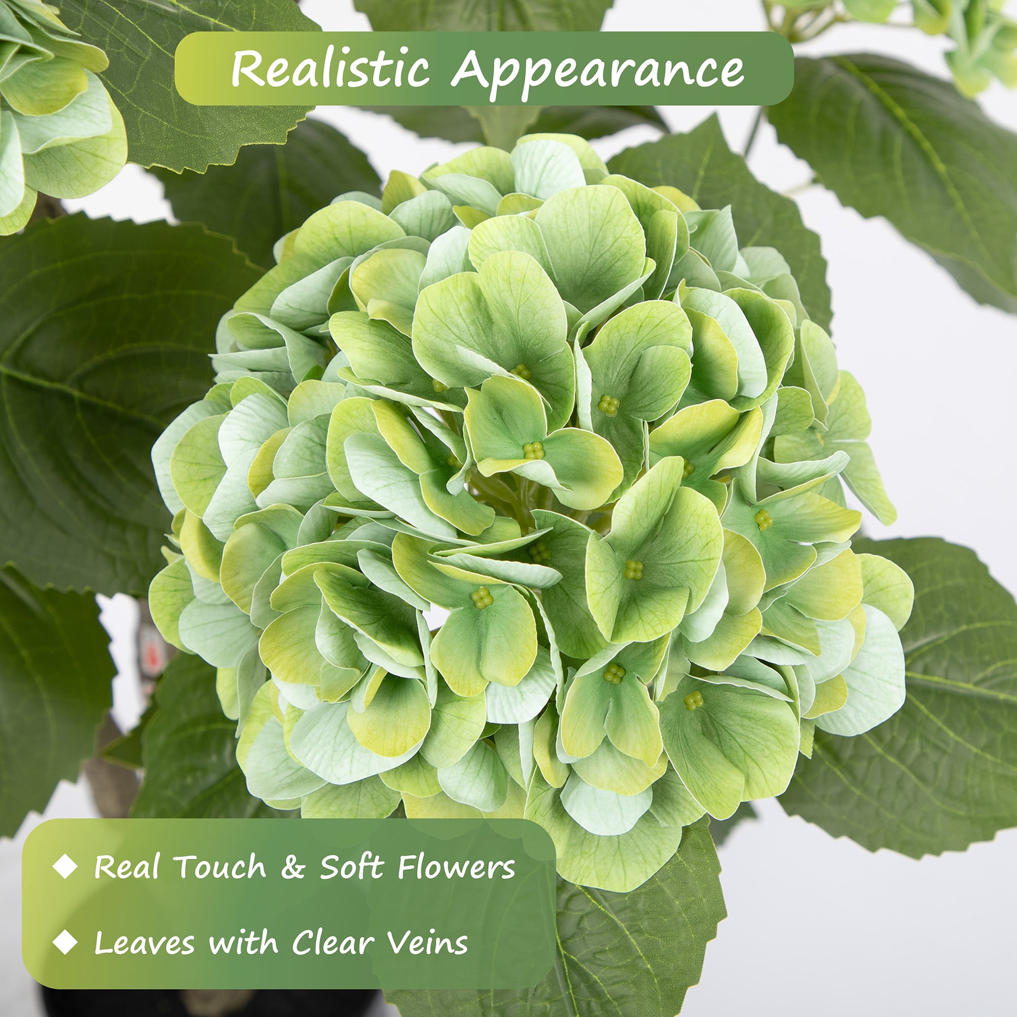 RosyHaven 4ft Real Touch Faux Hydrangea Tree Outdoor with Realistic & Waterproof Premium Latex Flowers,2Pack 48"Artificial Hydrangea Tree,Fake Outdoor Plants for Porch Patio Garden Room Decor,Green