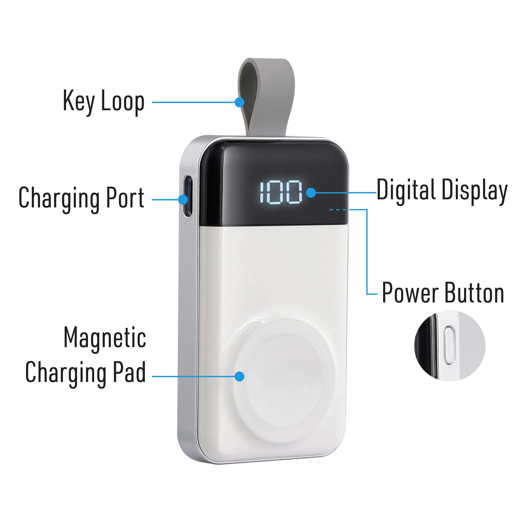 Xtreme Portable Apple Watch Charger, 1200mAh Wireless Magnetic Power Bank for Smart Watches, White