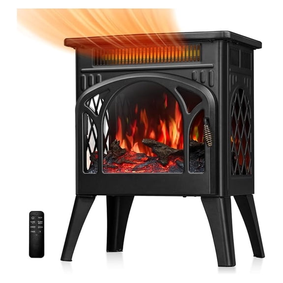 Electric Fireplace Heater 17" with Control, Cathedral Stylish, Different Flame Effects and Log Set Colors, Adjustable Brightness and Heating Mode, Overheating Safe Design