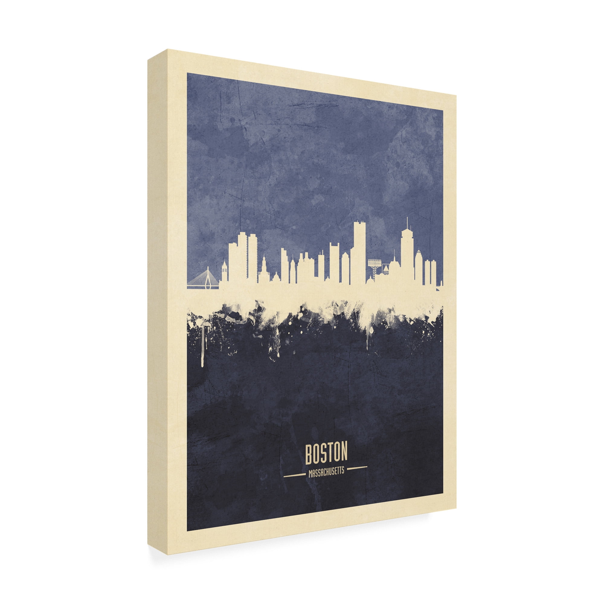 Trademark Fine Art 'Boston Massachusetts Skyline Navy' Canvas Art by Michael Tompsett