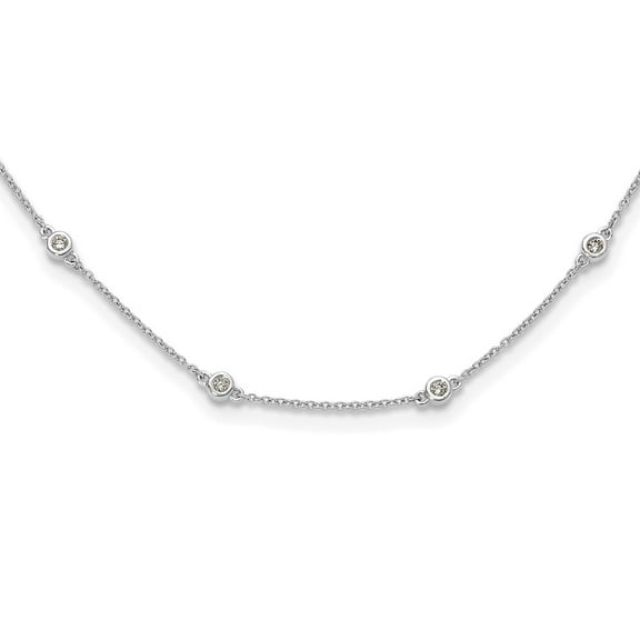 14K White Gold Cable Diamond Necklace Chain Station 20 inch 3 mm