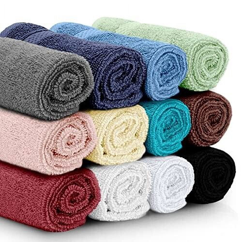 White Classic Cotton Washcloths - 13x13 Hotel Face Towel - Multi Color 12/Pack