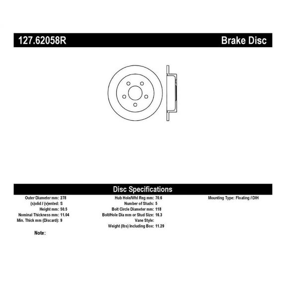 StopTech 127.62058R Sport Rotor Drilled and Slotted Rear Right 10.94-inch Diameter Black E-Coated