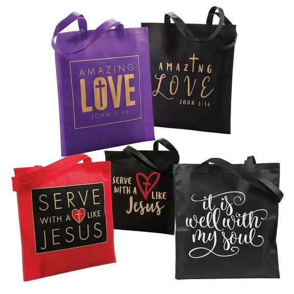 Bulk Large Religious Tote Bag Assortment, Apparel Accessories, Party Supplies, 72 Pieces