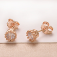 thumbnail image 4 of Airoki 18k Rose Gold Plated Halo Round Stud Earrings with Simulated Diamond Crystal for Women Dainty Small Earrings Jewelry, 4 of 5